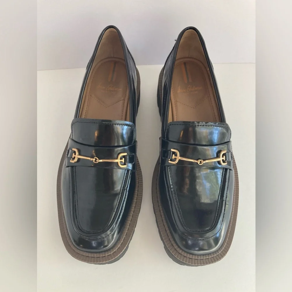 Women's Sam Edelman Black  Laurs Loafer Size 7.5M Leather Chunky Platform - Picture 5 of 9